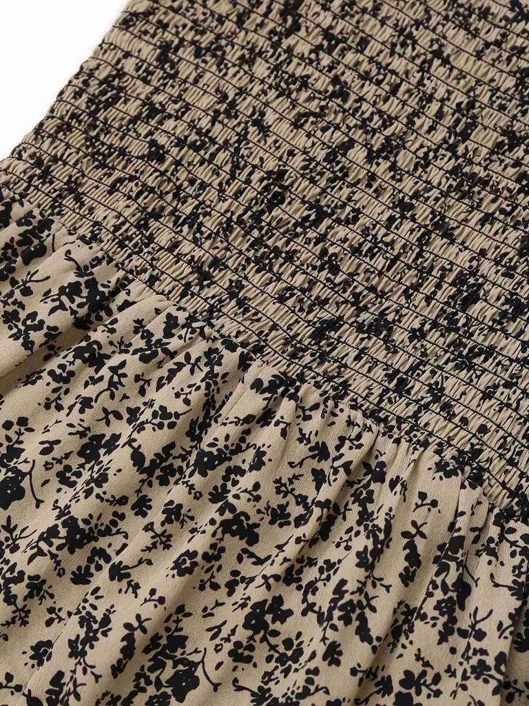 Combinaison marron à fleurs à manches bouffantes années 1930