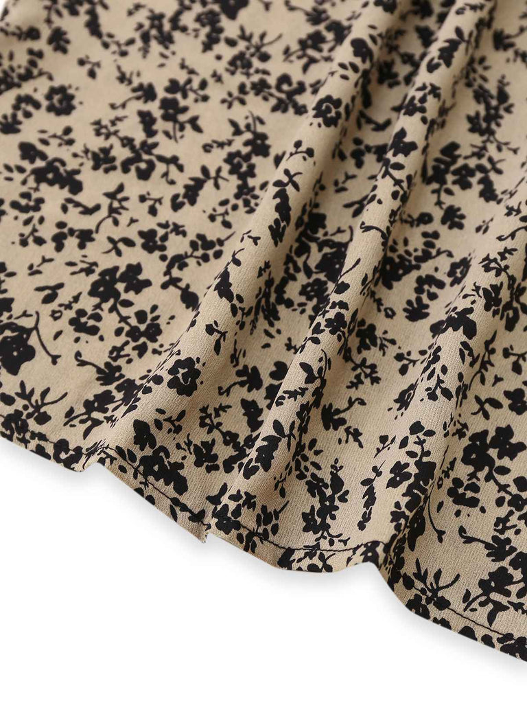 Combinaison marron à fleurs à manches bouffantes années 1930