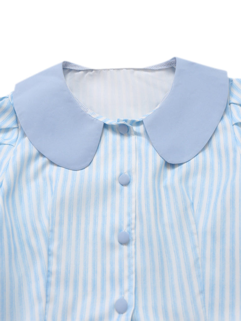 2PCS Chemisier et jupe à rayures et col Claudine années 1960