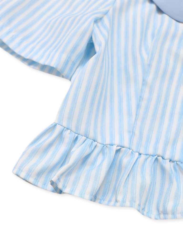 2PCS Chemisier et jupe à rayures et col Claudine années 1960