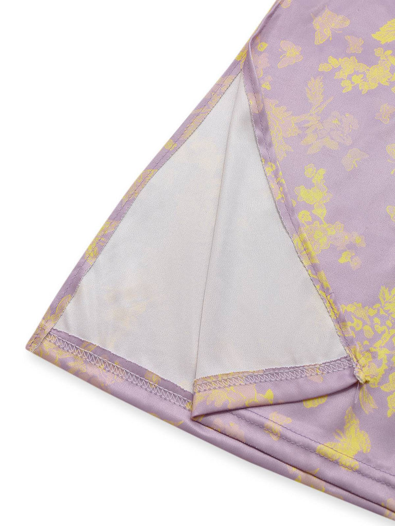 Robe sirène violette à fleurs et papillons années 1930