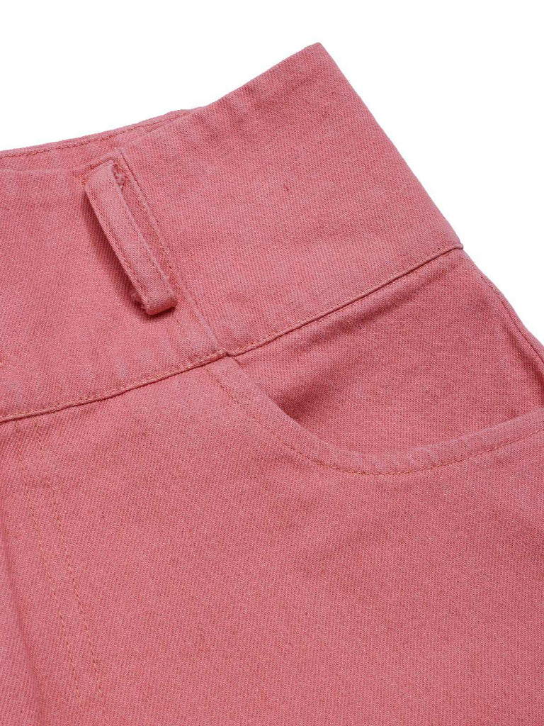 Pantalon rose coton en à boutons des années 1950
