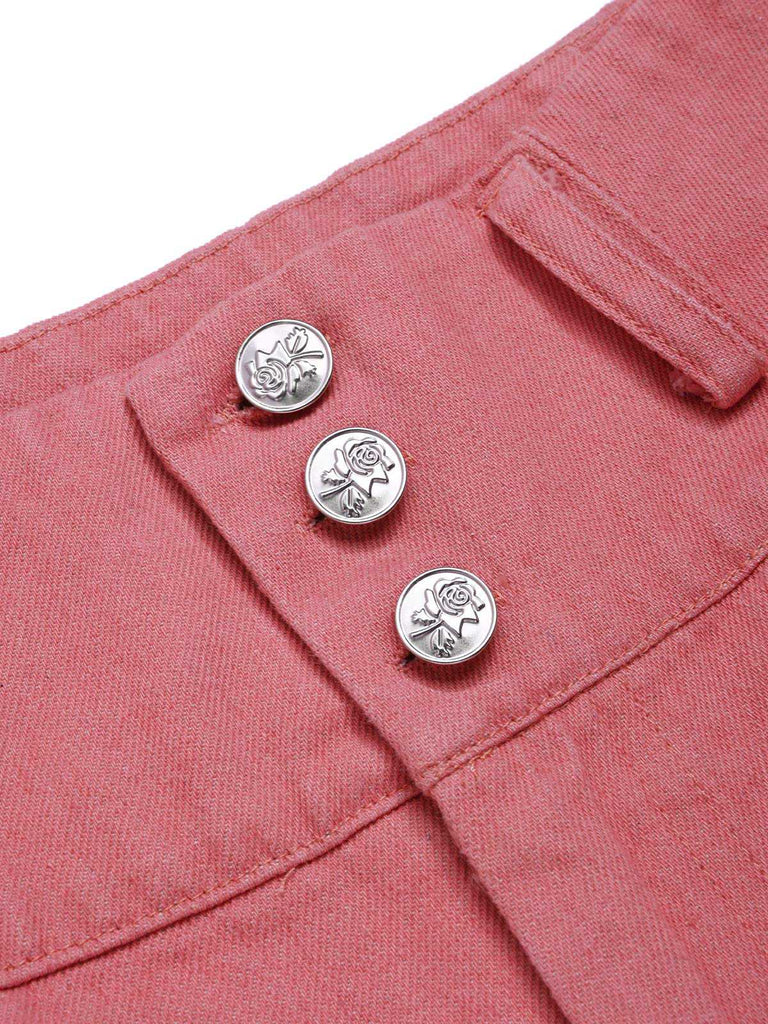Pantalon rose coton en à boutons des années 1950
