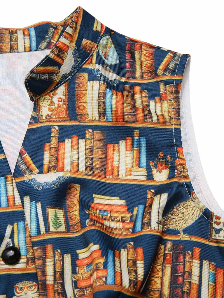 Robe multicolore lacets et imprimé bibliothèque années 1950