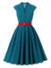 Robe bleue à manches courtes et revers ceinture années 1950