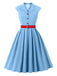 Robe bleue à manches courtes et revers ceinture années 1950