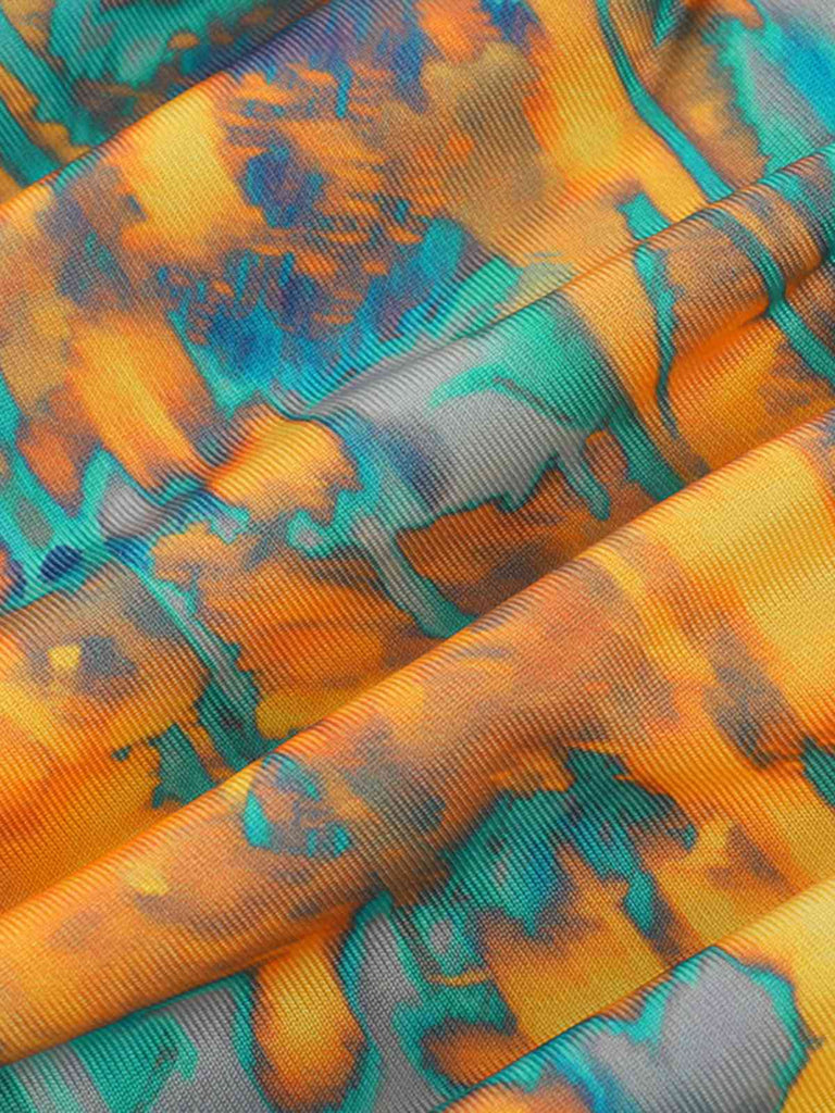 Haut froncé jaune dos nu motif flammes des années 1960