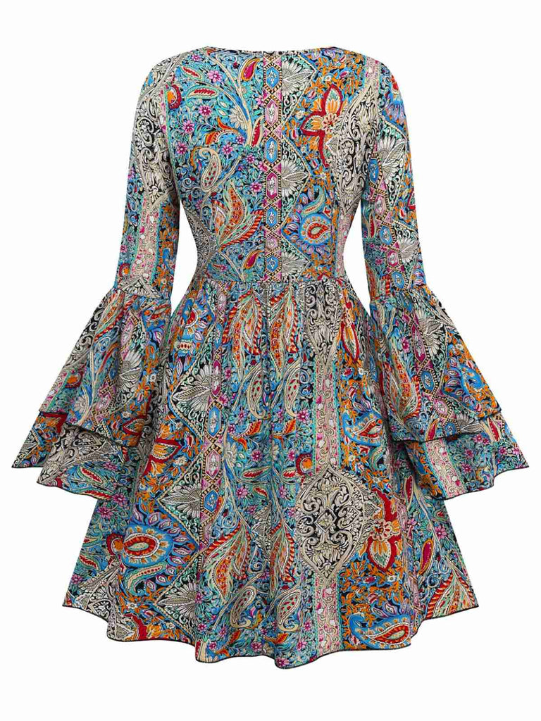 Robe multicolore bohème cachemire fleur années 1970