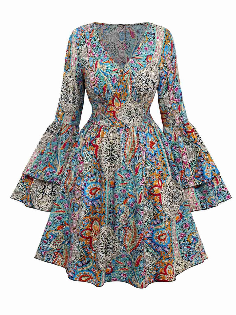 Robe multicolore bohème cachemire fleur années 1970
