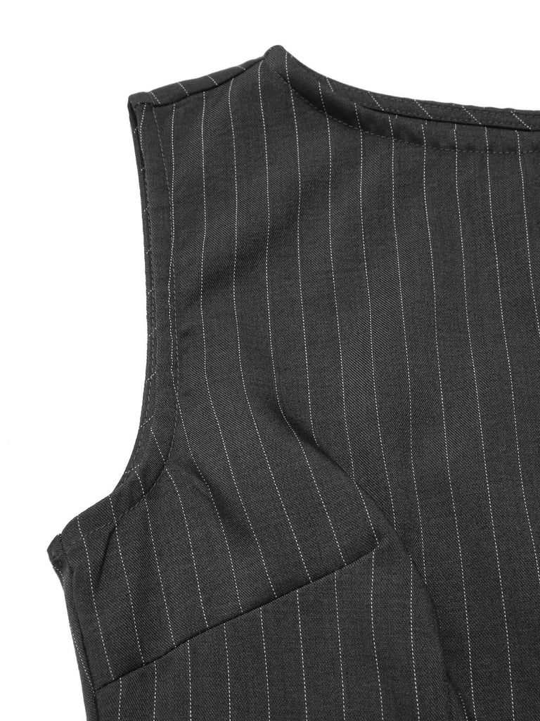 Robe crayon gris foncé à fines rayures années 1960