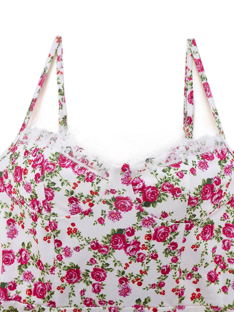 Robe blanche à petites fleurs nuisette fenduedes années 1940