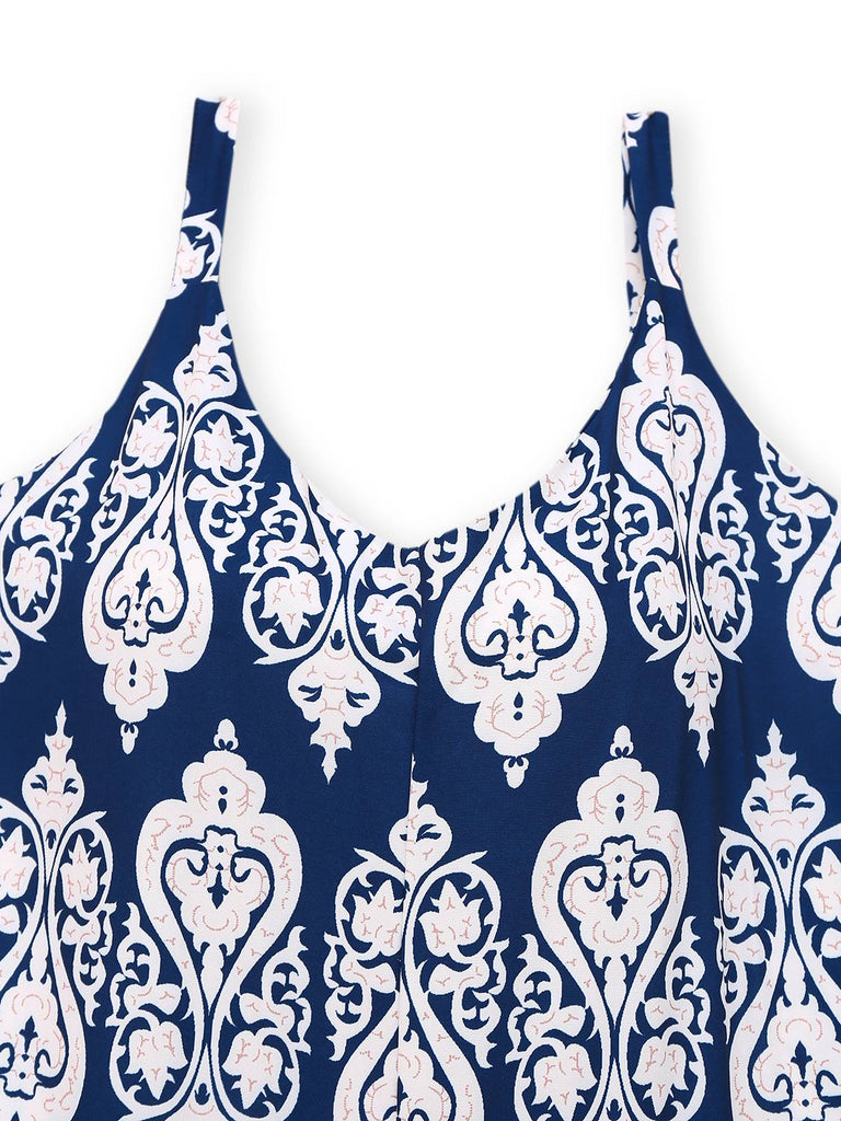 Combinaison bleue bohème à bretelles ceinture années 1970