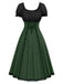 Robe verte à lacets bloc de couleurs des années 1940