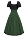 Robe verte à lacets bloc de couleurs des années 1940