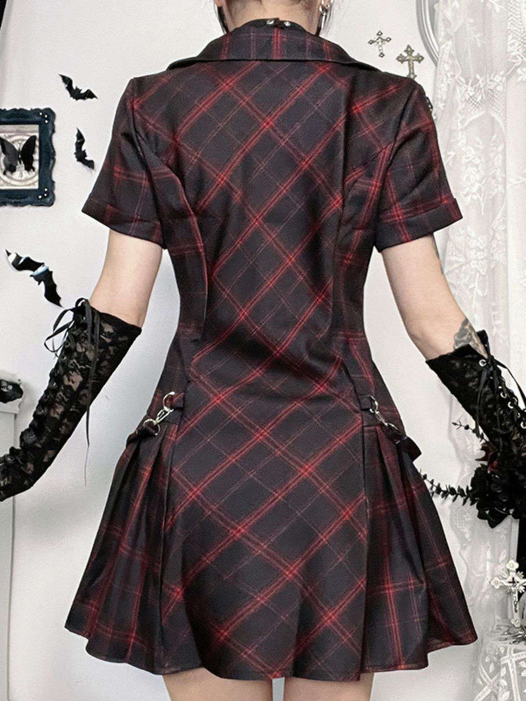 Robe trapèze vin rouge à carreaux style punk années 1960