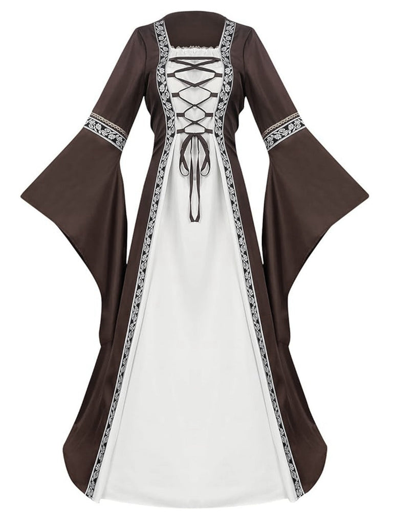 Robe fleurie kaki à manches cloche Halloween années 1930