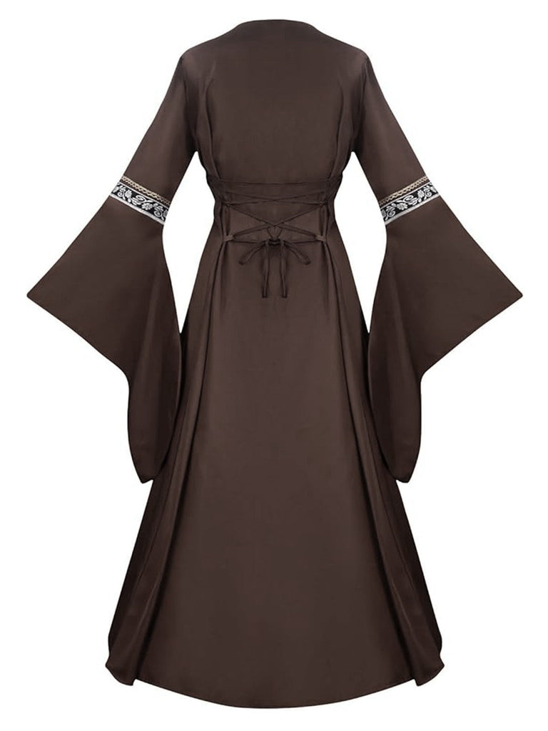 Robe fleurie kaki à manches cloche Halloween années 1930