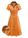 Robe orange à pois en coton et revers années 1940