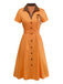 Robe orange à pois en coton et revers années 1940