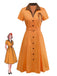 Robe orange à pois en coton et revers années 1940