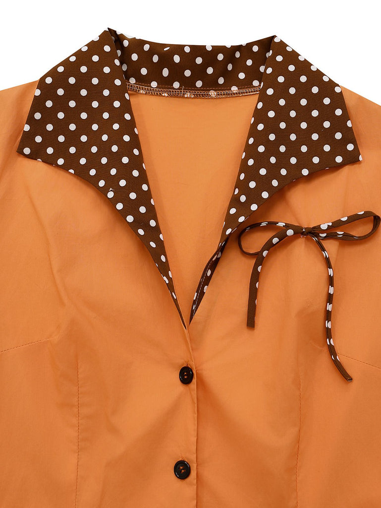 Robe orange à pois en coton et revers années 1940