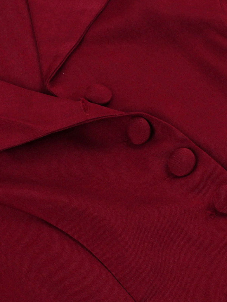 2PCS Haut et jupe boutonnés à volants rouges années 1950