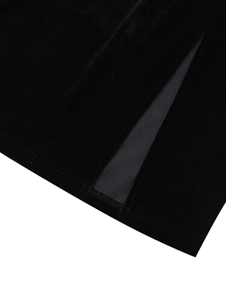 Robe noire en velours à col chauve-souris années 1960