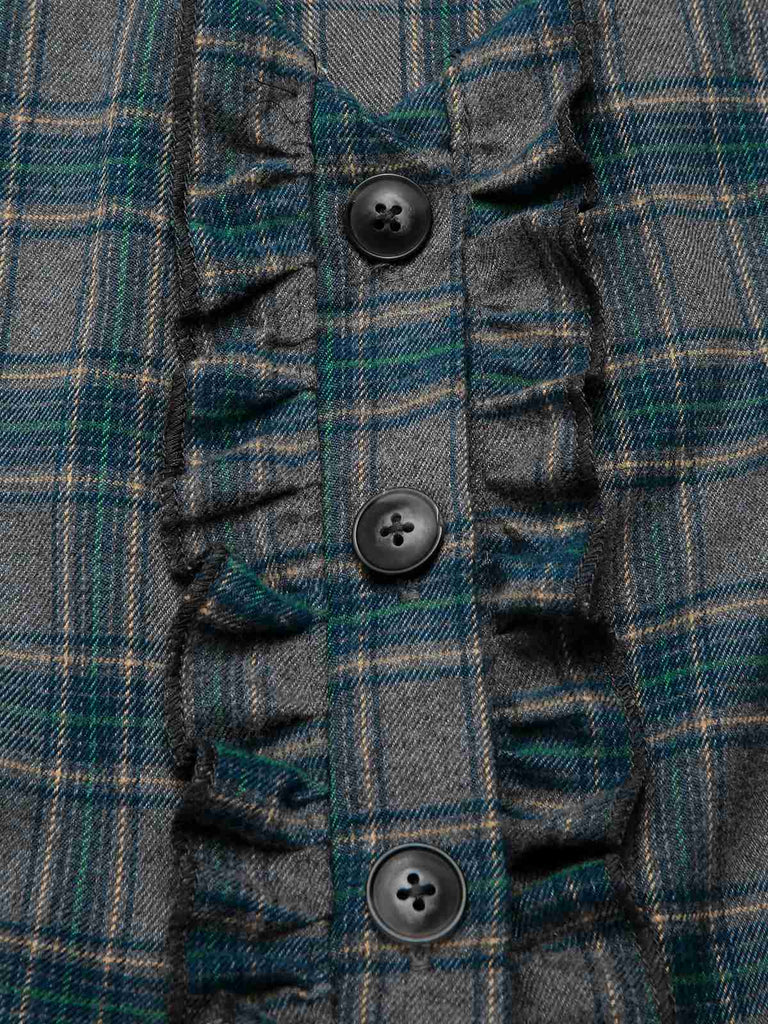 Robe grise à carreaux à volants années 1950