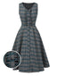Robe grise à carreaux à volants années 1950