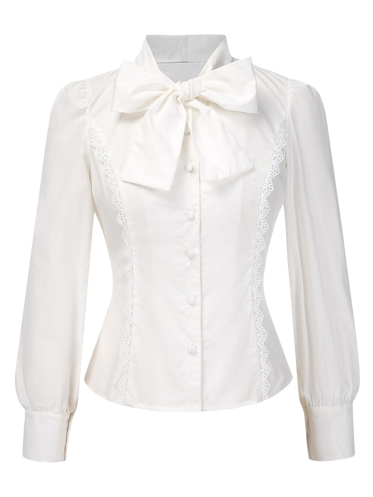 Chemisier blanche en coton avec nœud années 1950