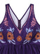 Combinaison bohème florale col en V violet foncé des années 1970