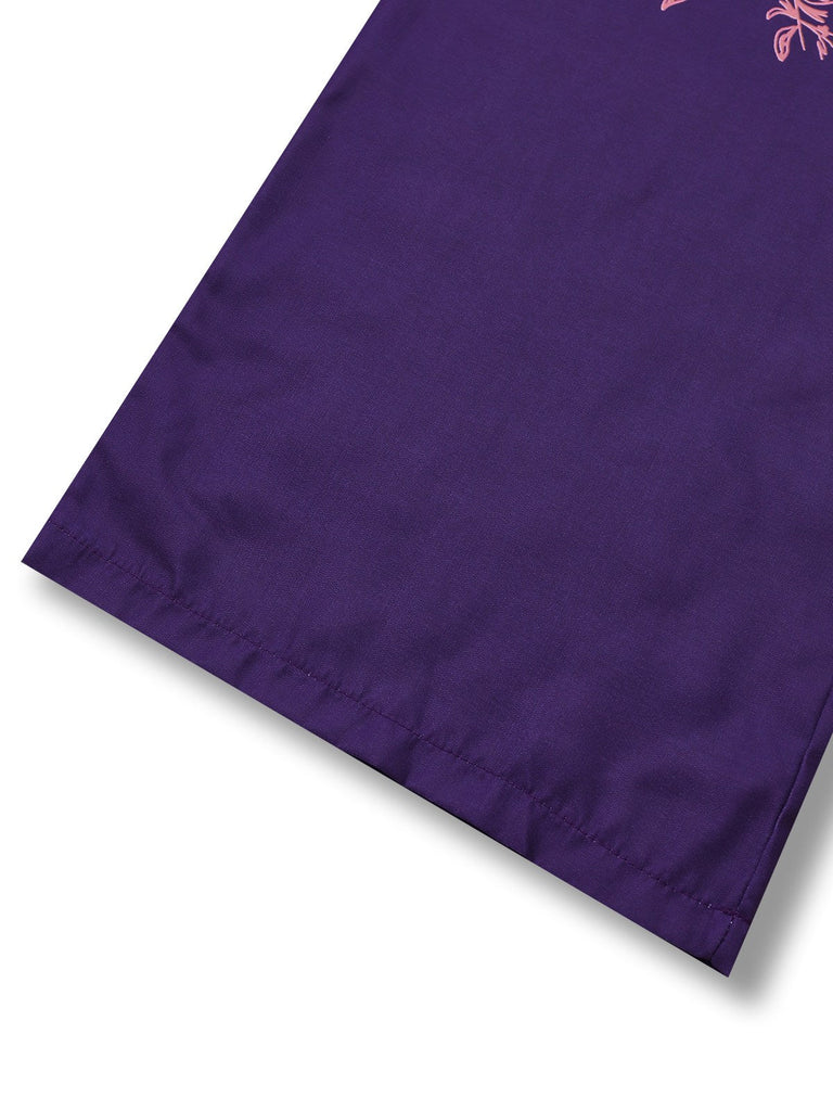 Combinaison bohème florale col en V violet foncé des années 1970