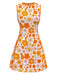Robe orange marguerites sans manches années 1960