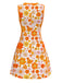 Robe orange marguerites sans manches années 1960