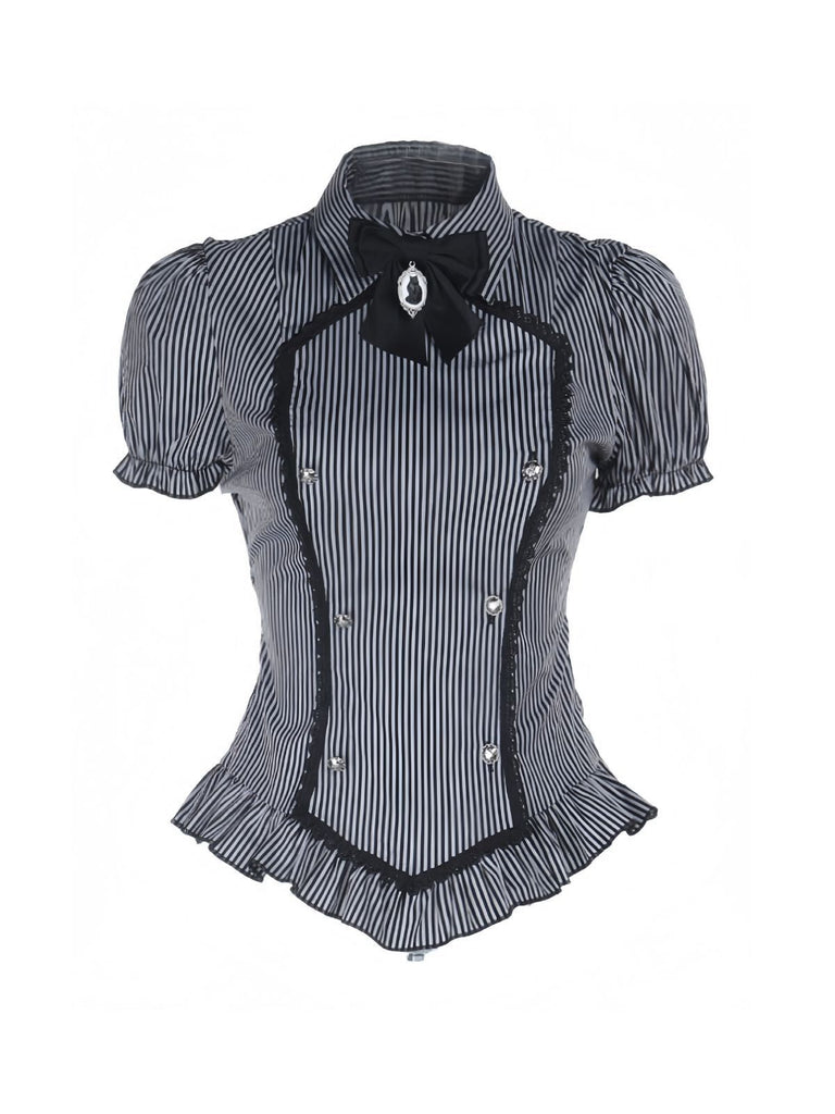 Chemisier grise à volants à rayures verticales années 1930