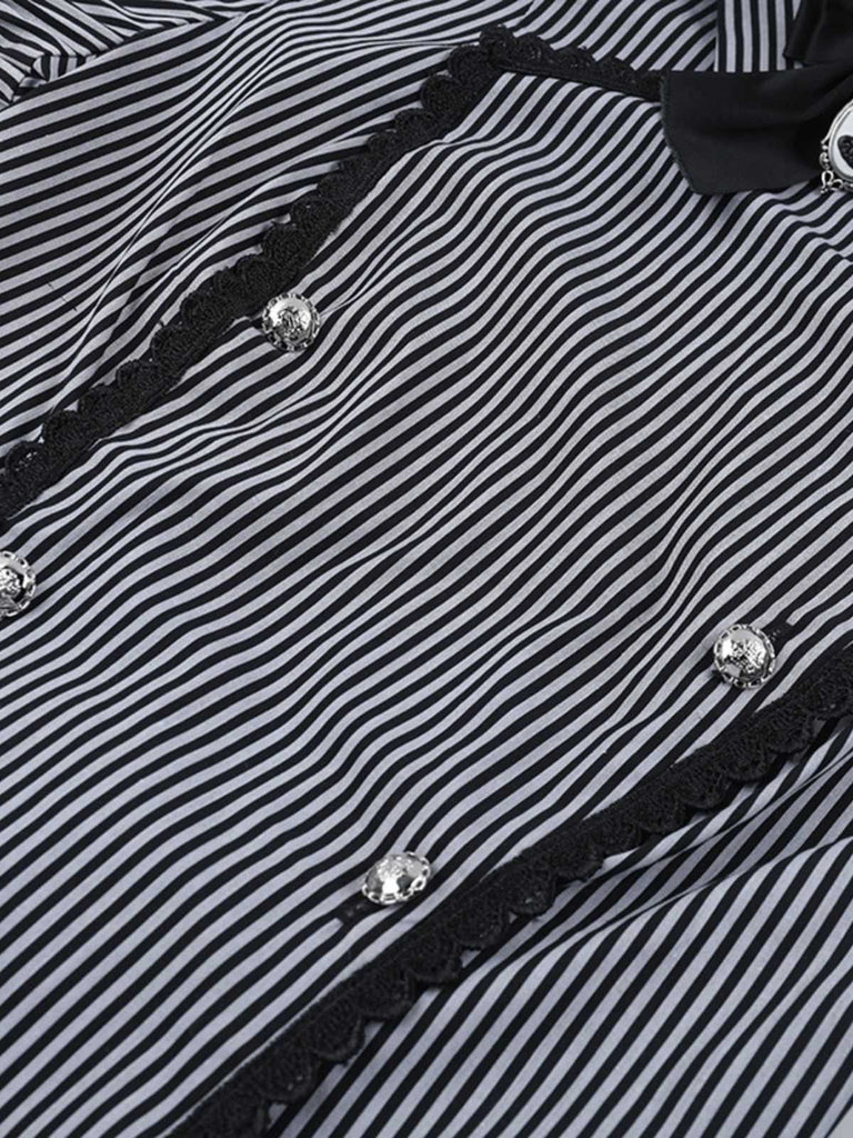 Chemisier grise à volants à rayures verticales années 1930