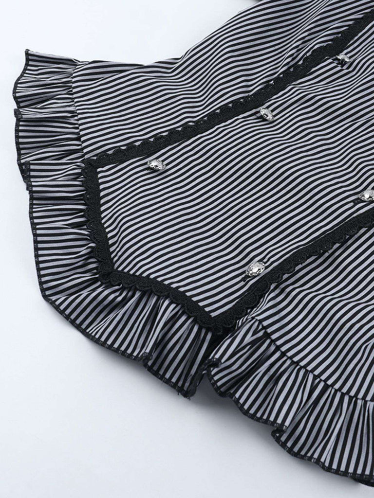 Chemisier grise à volants à rayures verticales années 1930