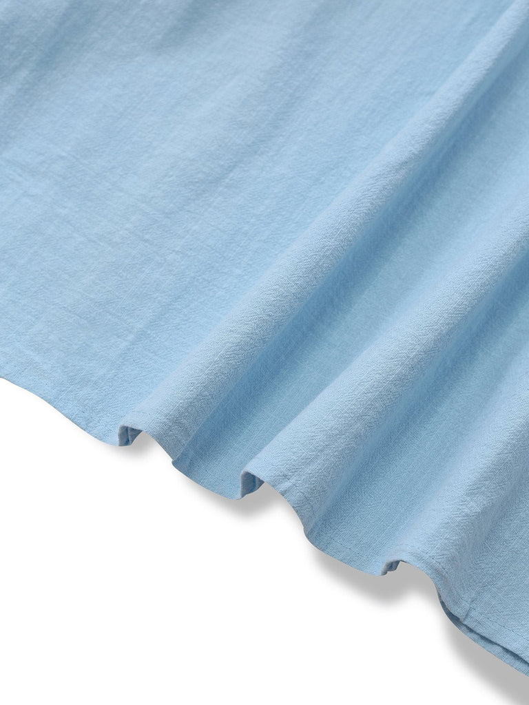 2PCS Robe col carré bloc de couleurs bleu gris uni et tablier des années 1950