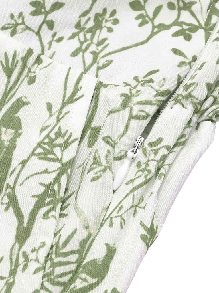 2PCS Chemisier Dolman solide et pantalon floral verte des années 1930