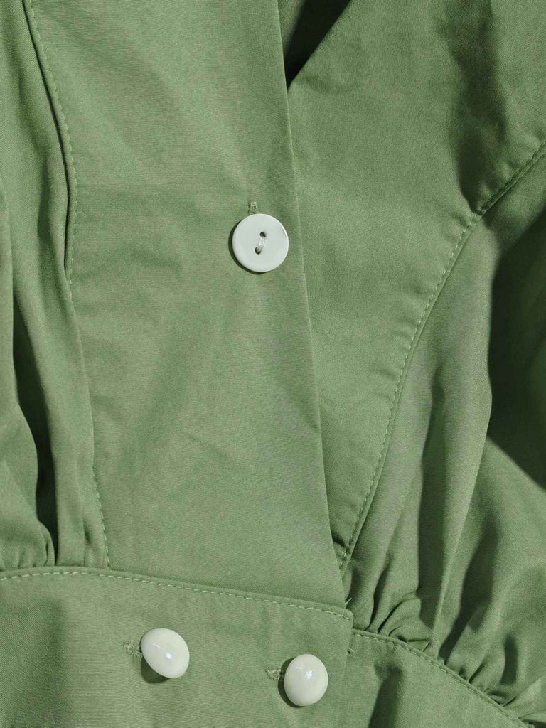 2PCS Chemisier Dolman solide et pantalon floral verte des années 1930