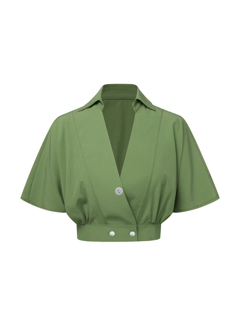 2PCS Chemisier Dolman solide et pantalon floral verte des années 1930