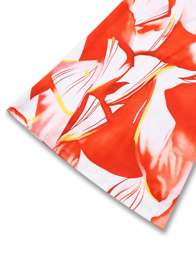 Combinaison rouge sans manches imprimés de fleurs abstraites avec ceinture années 1930