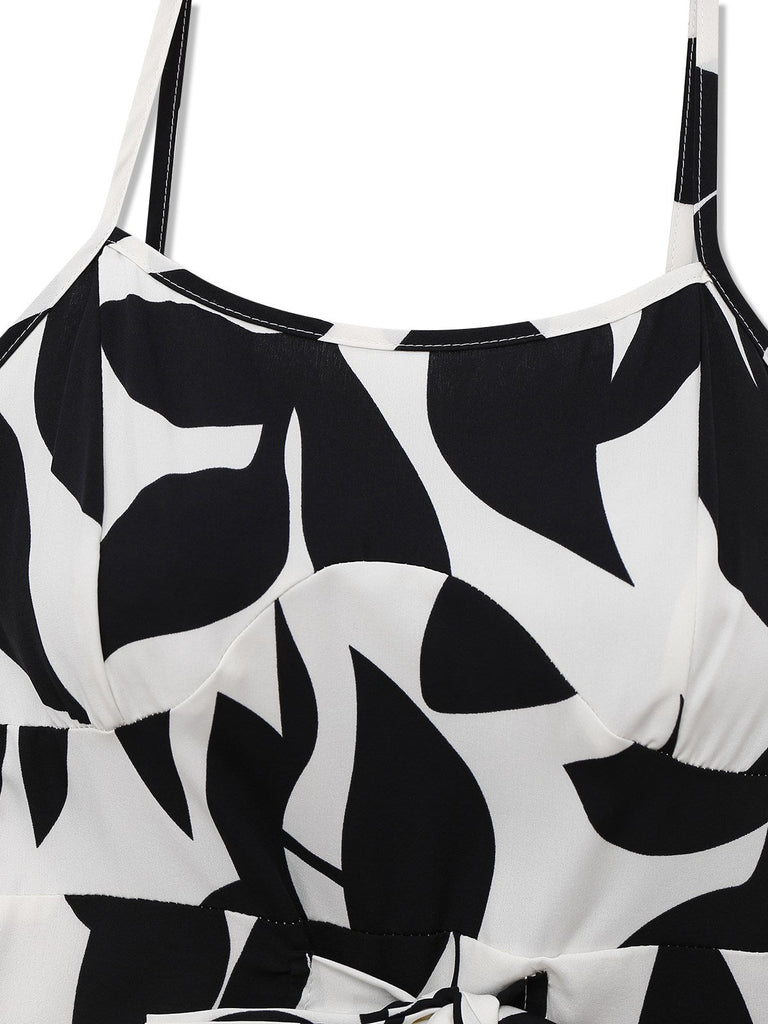 Combinaison noire à bretelles spaghetti et silhouette de feuille des années 1930