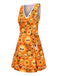 Robe orange fleurl et crâne Halloween années 1960