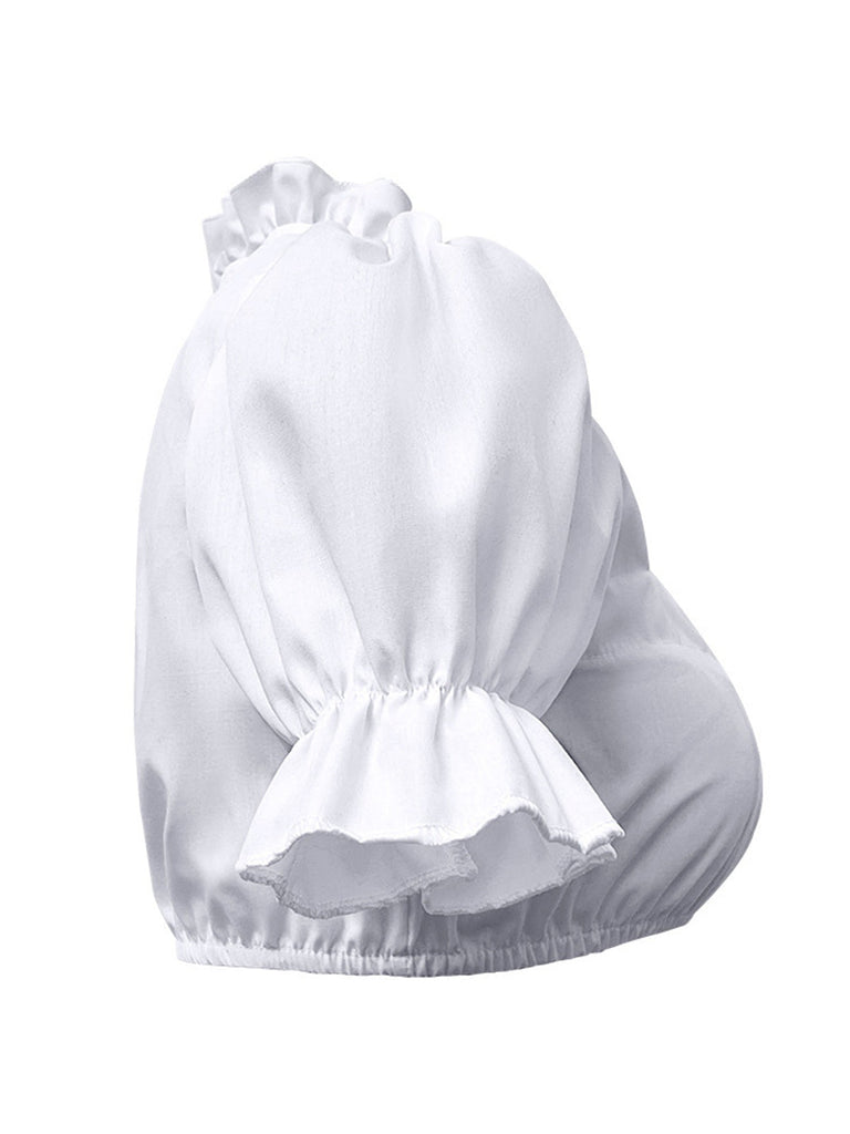 Haut court blanc uni à manches bouffantes et col en cœur des années 1950