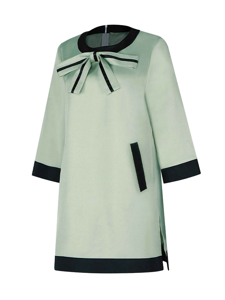 Robe trapèze verte à nœud inspirée de The Queen's Gambit des années 1970