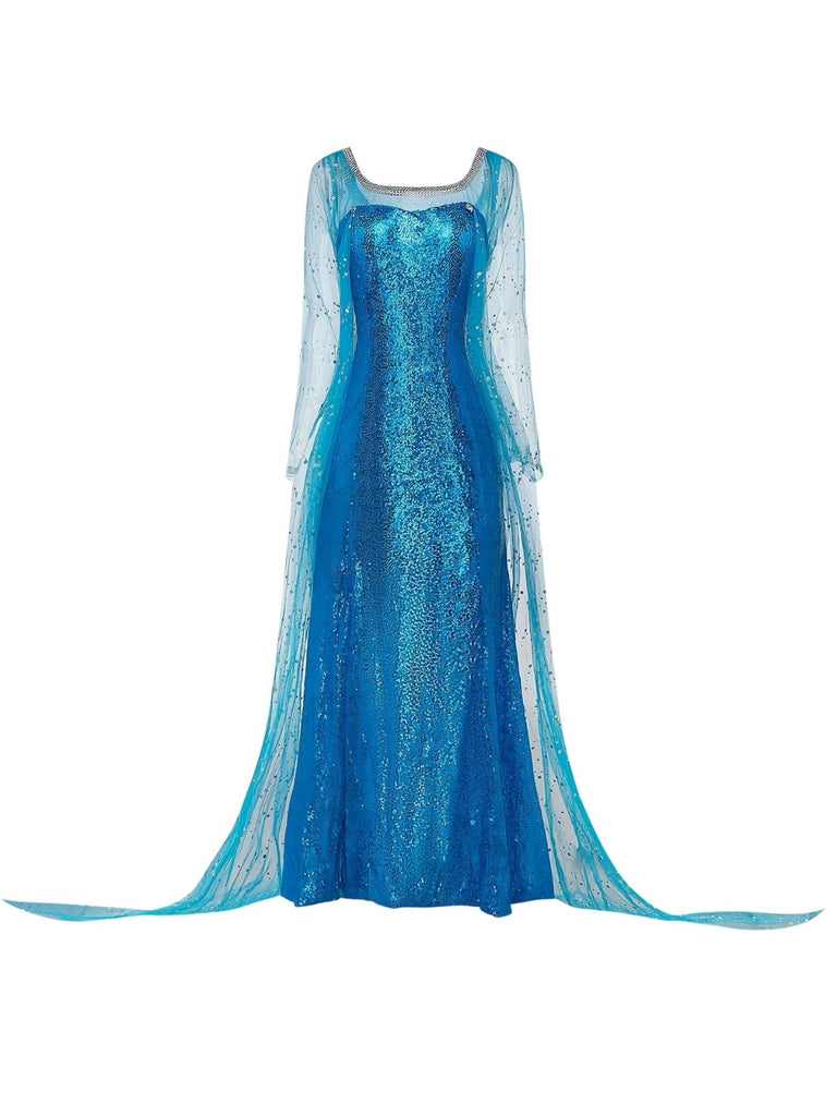 Cape et robe Elsa bleue à paillettes unis années 1970