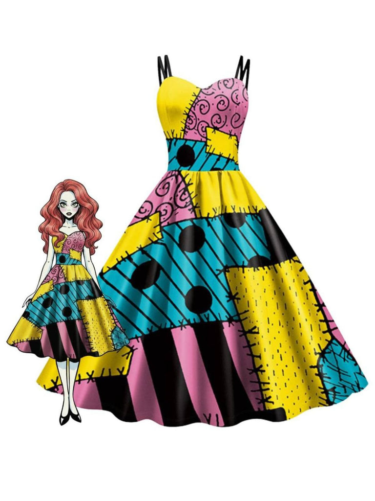 Robe multicolore colorblock Sally de L'Étrange Noël de Monsieur Jack des années 1950