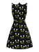 Robe noire imprimé chat avec poches à pattes des années 1960