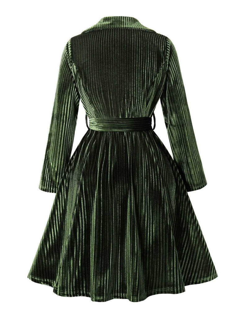 Robe de Noël verte en velours côtelé manches longues des années 1950